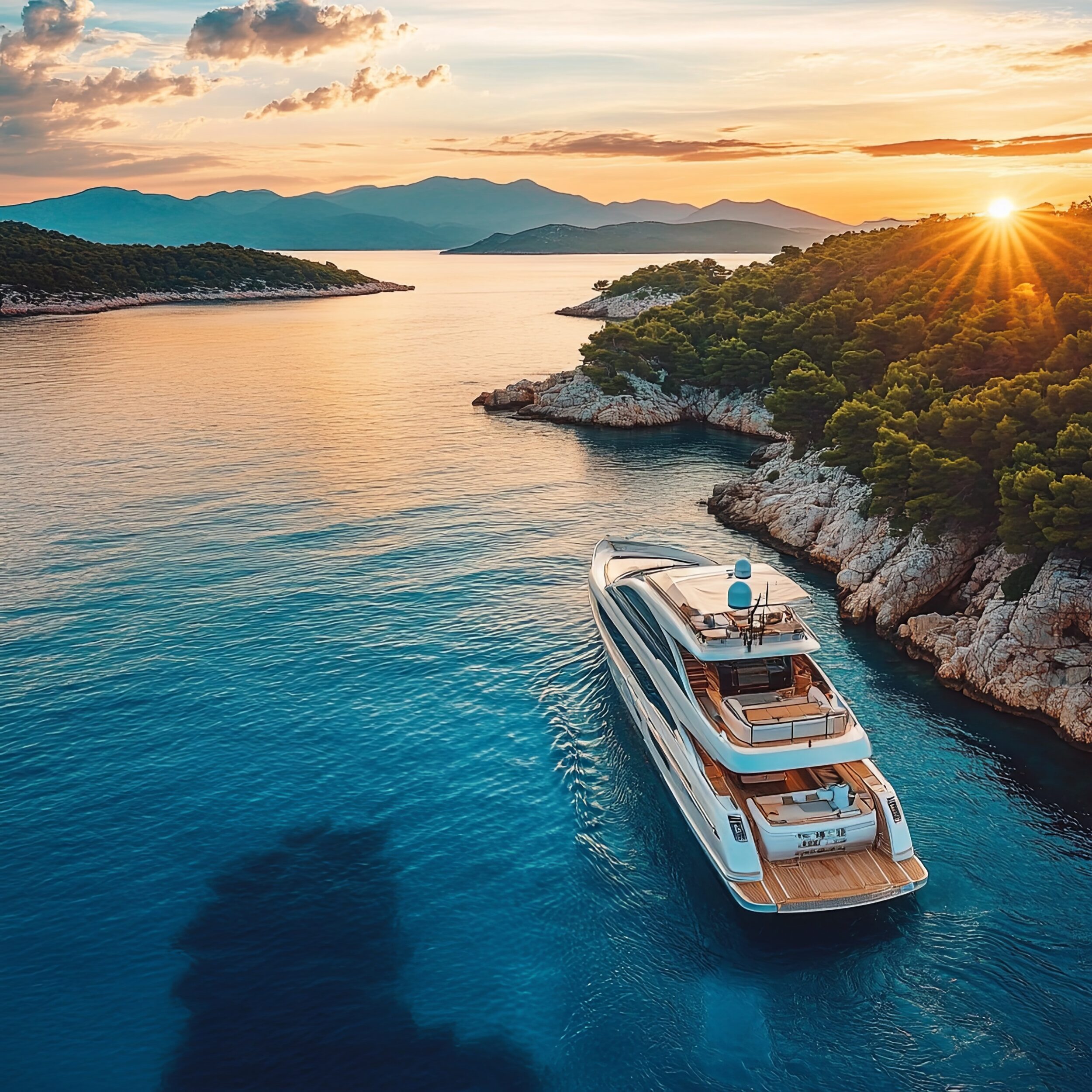 Scenic back with view of luxury private yacht